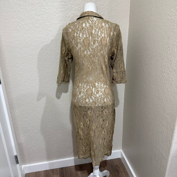 Moussy Tan Sheer Floral Lace Shirt Dress Cardigan Duster Size Free-One Size Boho - Picture 2 of 9